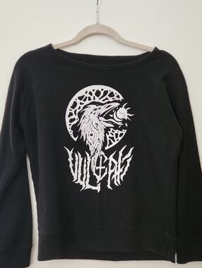 Black Graphic Sweatshirt with White Raven Design